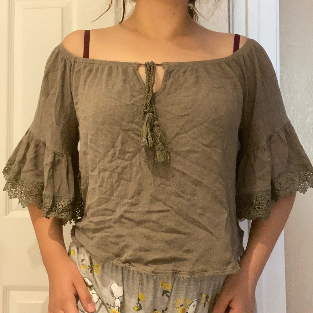 Green off the shoulder top